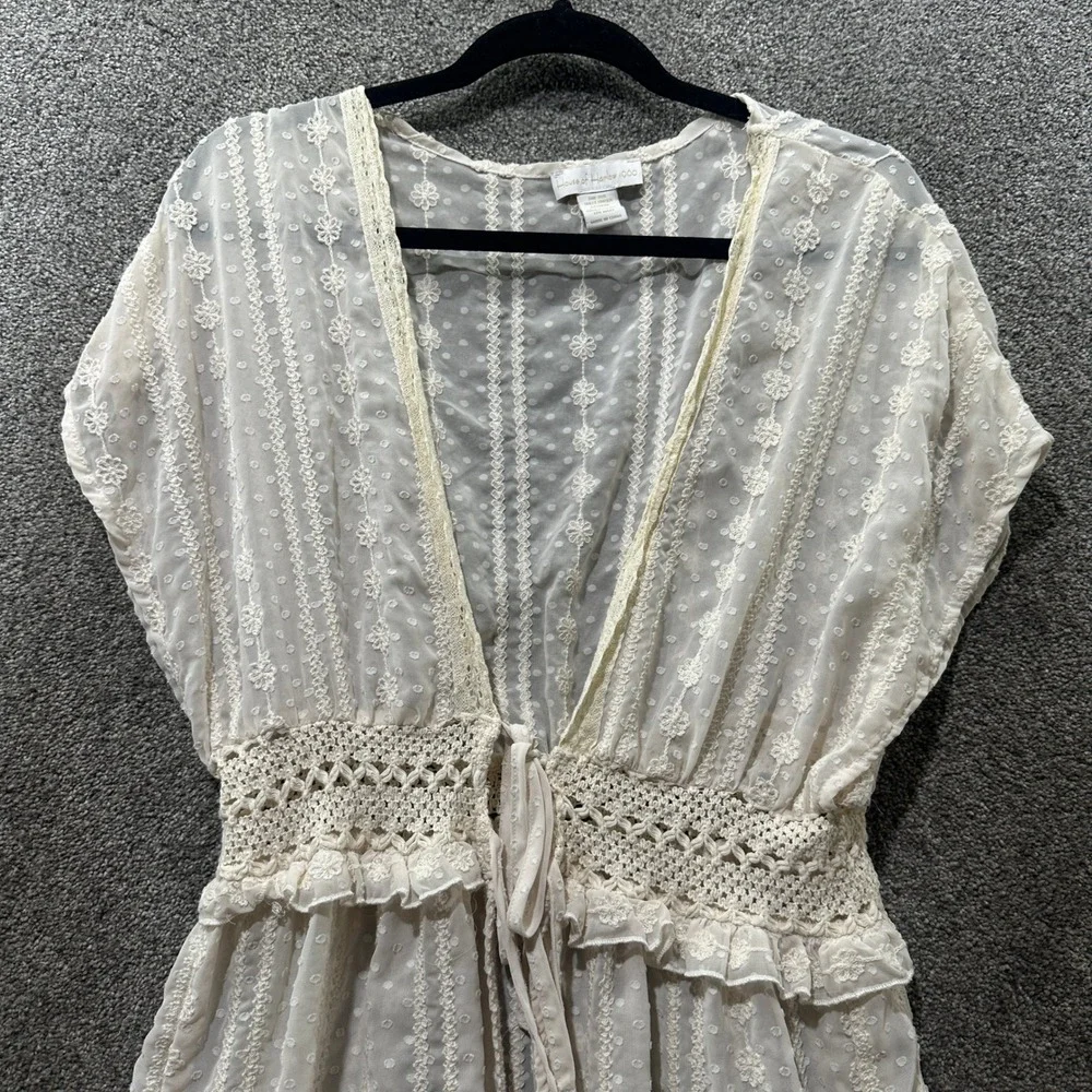House of Harlow 1960 Duster Swim Cover Up Cream Swiss Dot Crochet Lace One Size